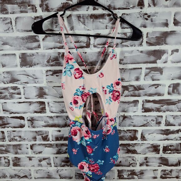Cupshe Other - Cupshe XL One Piece Swimsuit Blue Pink Floral Open Front